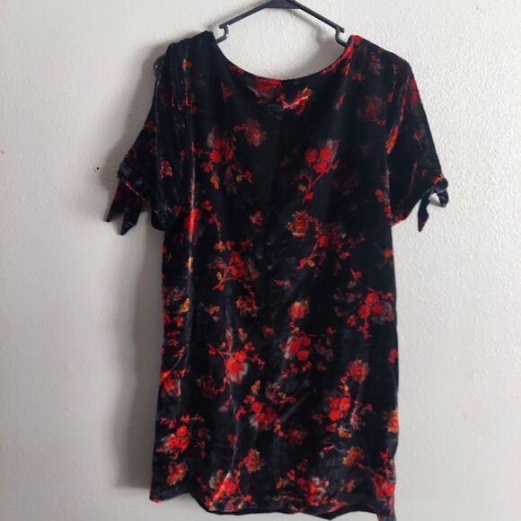 LOFT Velvet Dress Floral Print Split Sleeve Shift Dress Medium - Picture 6 of 7